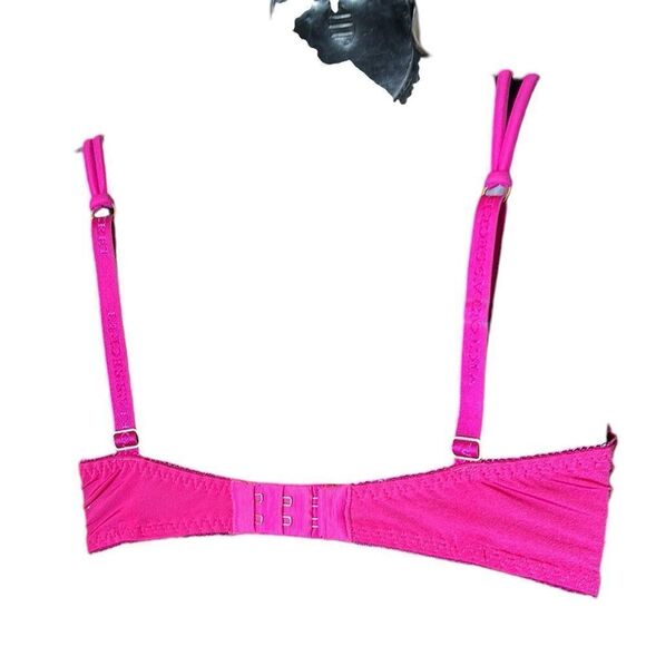 Victoria’s Secret mesh bra  unlined demi 34D hot pink/gold Barbie fairy lace up - Picture 4 of 5